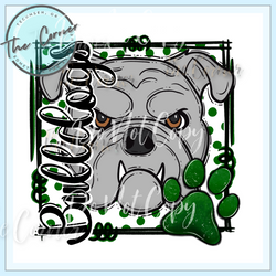 Bulldog Mascot Paw Dot- Green
