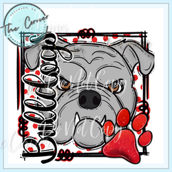 Bulldog Mascot Paw Dot- Red