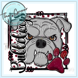 Bulldog Mascot Paw Dot- Maroon