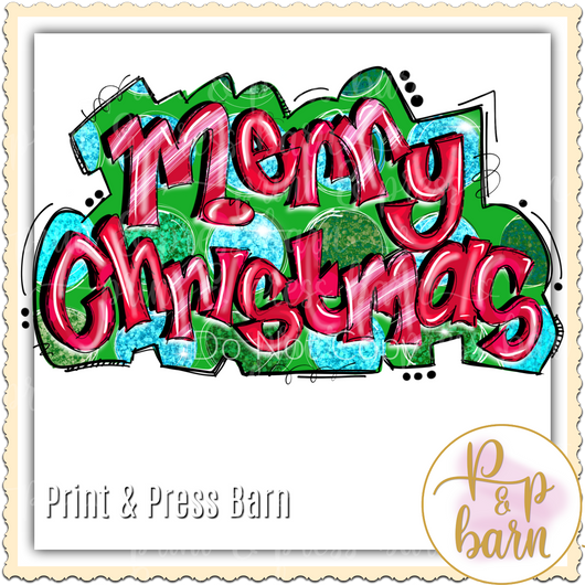 Merry Christmas Doodle Banner- Green