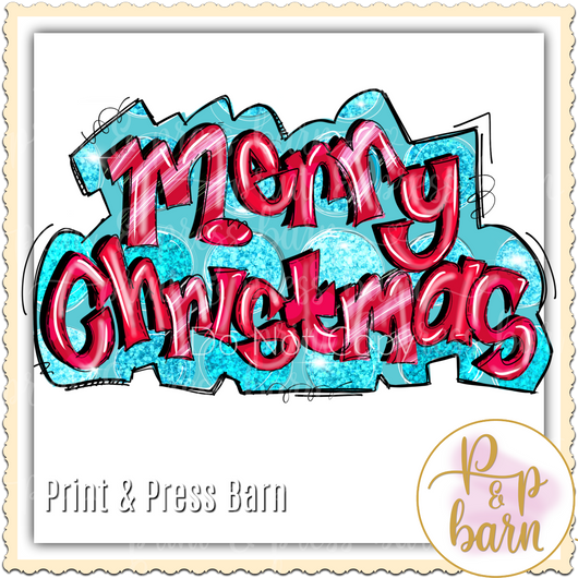 Merry Christmas Doodle Banner- Blue