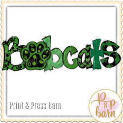 Bobcats Paw Word Art- Green, black and White