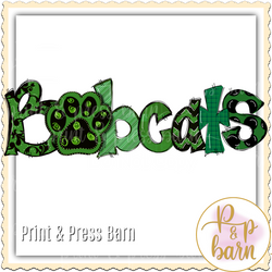 Bobcats Paw Word Art- Green, Black and  White