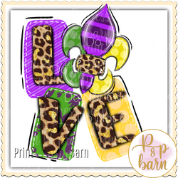 Love Fleur De Lis Mardi- Leopard