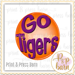 Go Tigers Round- Purple and Orange