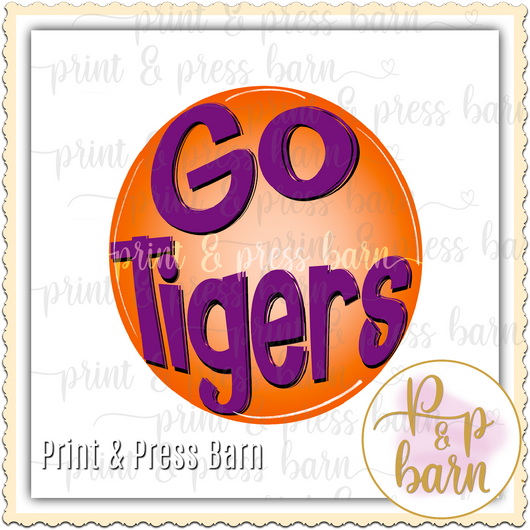 Go Tigers Round- Purple and Orange