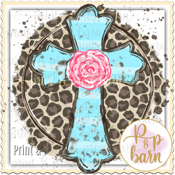 Cross, round leopard background