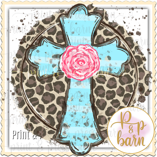 Cross, round leopard background