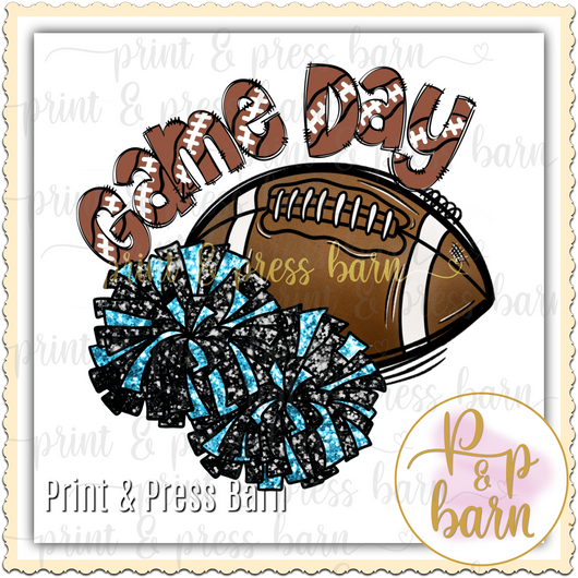 Football Game Day- columbia Blue and black