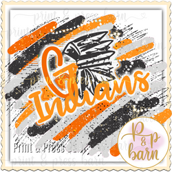 Go Indians Brushstrokes- Orange and black