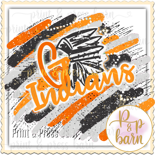 Go Indians Brushstrokes- Orange and black