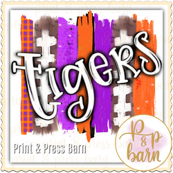 Tiger Football Brushstrokes- Orange and Purple