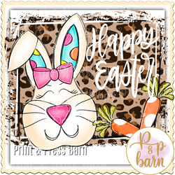 Smiling bunny with leopard background