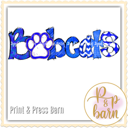 Bobcats Paw Word Art- Blue and White