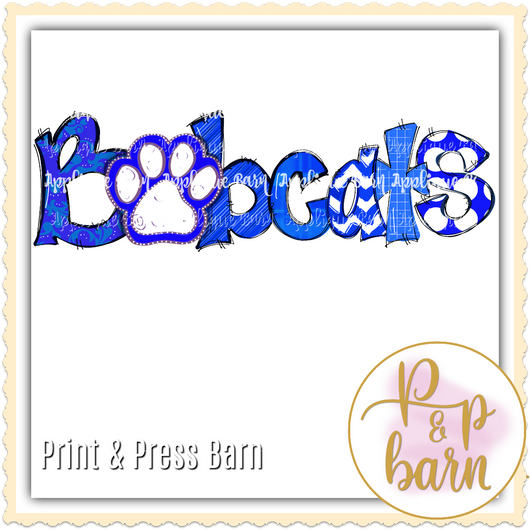 Bobcats Paw Word Art- Blue and White