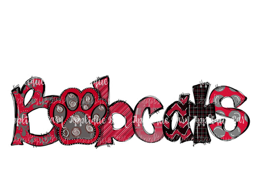 Bobcats Paw Word Art- Red Black