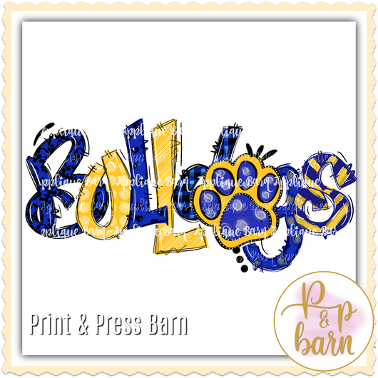 Bulldog Word Doodle- Blue and yellow
