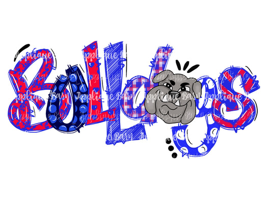 Bulldog Word Doodle- Red and Blue Boy