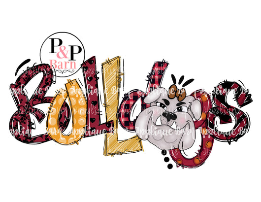 Bulldog Word Doodle- maroon and gold