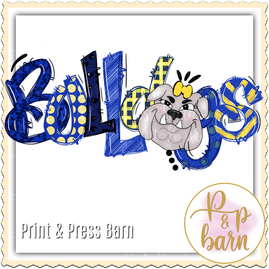 Bulldog Girl- Blue and yellow
