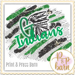 Go Indians Brushstrokes- Green and black