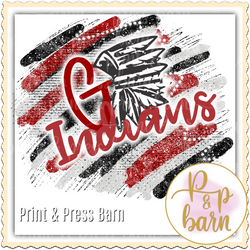 Go Indians Burshstrokes- Red and black