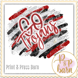 Go Trojans Brushstrokes- Red and black
