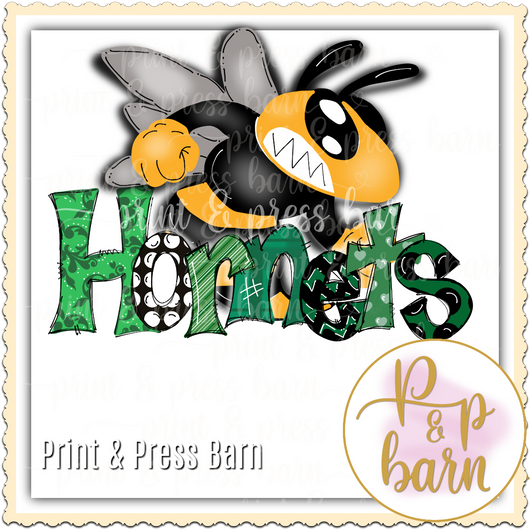 Hornets Word Doodle- Green and black