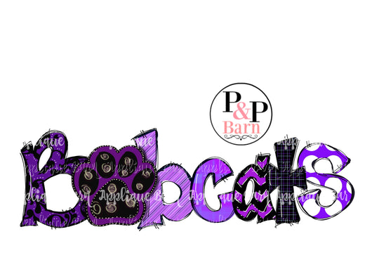 Bobcats Paw Word Art- Purple