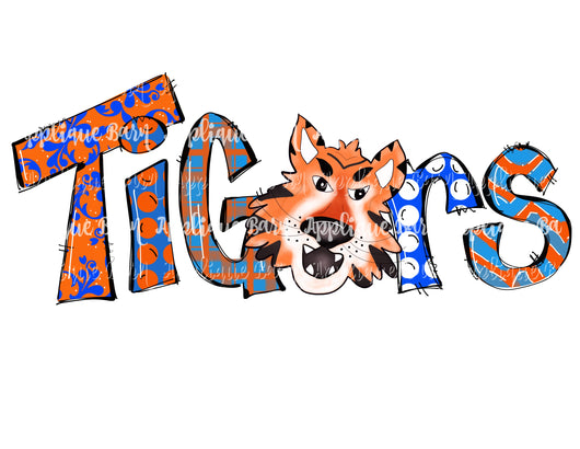 Tiger Word Art- Orange and Blue
