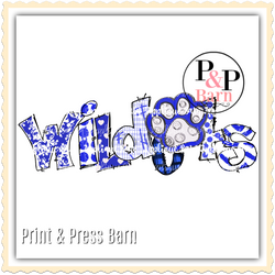 Wildcats Paw Word Art- Blue and White