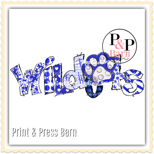 Wildcats Paw Word Art- Blue and White