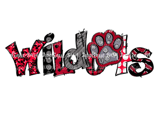 Wildcats Paw Word Art- Red Black