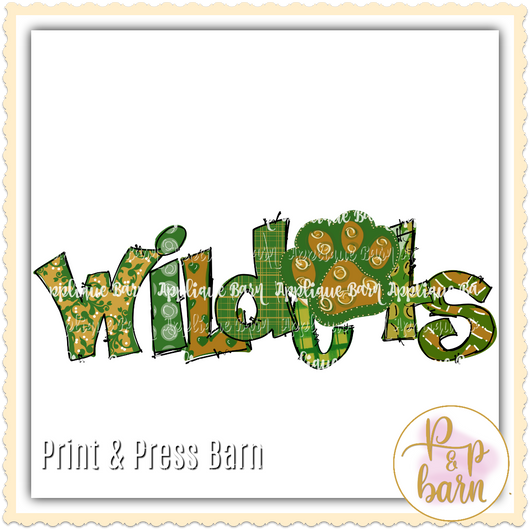 Wildcats Paw Word Art- Green